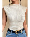 Apricot Ribbed Knit Mock Neck Tank Top - XL