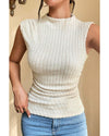 Apricot Ribbed Knit Mock Neck Tank Top - XL