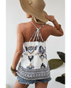 Blue Bohemian Fashion Print Spaghetti Straps Loose Tank - XL