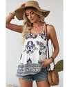 Blue Bohemian Fashion Print Spaghetti Straps Loose Tank - XL