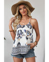 Blue Bohemian Fashion Print Spaghetti Straps Loose Tank - XL