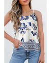 Blue Bohemian Fashion Print Spaghetti Straps Loose Tank - XL
