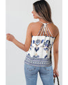 Blue Bohemian Fashion Print Spaghetti Straps Loose Tank - XL