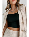 Black Spaghetti Strap Skinny Fit Cropped Tank Top - M