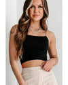 Black Spaghetti Strap Skinny Fit Cropped Tank Top - M