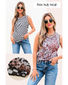 Multicolour Cheetah Checkered Dual Print Reversible Round Neck Mesh Tank Top - L