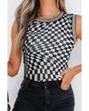 Multicolour Cheetah Checkered Dual Print Reversible Round Neck Mesh Tank Top - L