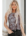 Multicolour Cheetah Checkered Dual Print Reversible Round Neck Mesh Tank Top - L