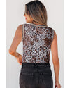 Multicolour Cheetah Checkered Dual Print Reversible Round Neck Mesh Tank Top - L