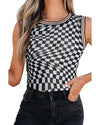 Multicolour Cheetah Checkered Dual Print Reversible Round Neck Mesh Tank Top - L
