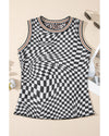 Multicolour Cheetah Checkered Dual Print Reversible Round Neck Mesh Tank Top - L