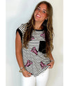 Black Stripe Sequined Lobster Patched Pocket Casual Tank Top - S