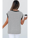 Black Stripe Sequined Lobster Patched Pocket Casual Tank Top - S