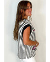 Black Stripe Sequined Lobster Patched Pocket Casual Tank Top - XL