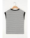 Black Stripe Sequined Lobster Patched Pocket Casual Tank Top - XL