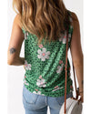 Green Crew Neck Floral Leopard Print Tank Top - L
