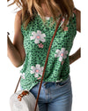 Green Crew Neck Floral Leopard Print Tank Top - M