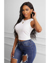 White Fashion Bodycon Tight Ribbed Tank Top - L