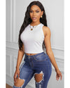 White Fashion Bodycon Tight Ribbed Tank Top - L