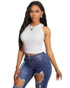 White Fashion Bodycon Tight Ribbed Tank Top - L