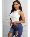 White Fashion Bodycon Tight Ribbed Tank Top - L