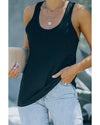 Black Scoop Neck Basic Solid Tank Top - L