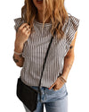 Gray Crew Neck Ruffled Striped Tank Top - L