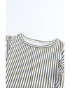 Gray Crew Neck Ruffled Striped Tank Top - L