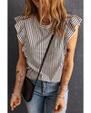 Gray Crew Neck Ruffled Striped Tank Top - L