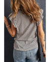 Gray Crew Neck Ruffled Striped Tank Top - M