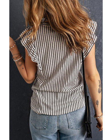 Gray Crew Neck Ruffled Striped Tank Top - M