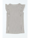 Gray Crew Neck Ruffled Striped Tank Top - M