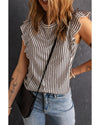 Gray Crew Neck Ruffled Striped Tank Top - M