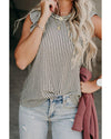 Gray Crew Neck Ruffled Striped Tank Top - S