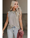 Gray Crew Neck Ruffled Striped Tank Top - XL