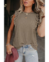 Khaki Striped Crew Neck Ruffled Tank Top - 2XL