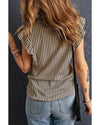Khaki Striped Crew Neck Ruffled Tank Top - 2XL