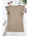 Khaki Striped Crew Neck Ruffled Tank Top - 2XL