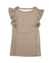 Khaki Striped Crew Neck Ruffled Tank Top - L
