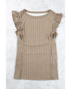 Khaki Striped Crew Neck Ruffled Tank Top - L