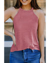 Pink Solid Color Crew Neck Tank Top - M