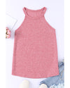 Pink Solid Color Crew Neck Tank Top - M