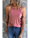 Pink Solid Color Crew Neck Tank Top - M