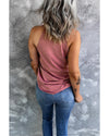 Pink Solid Color Crew Neck Tank Top - S