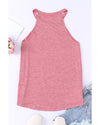 Pink Solid Color Crew Neck Tank Top - S