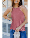 Pink Solid Color Crew Neck Tank Top - S