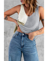Gray Color Block Knitted Tank Top - 2XL