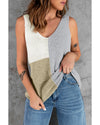 Gray Color Block Knitted Tank Top - M