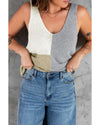 Gray Color Block Knitted Tank Top - M