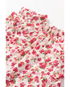 Red Floral Print Ruffled Mock Neck Sleeveless Top - S